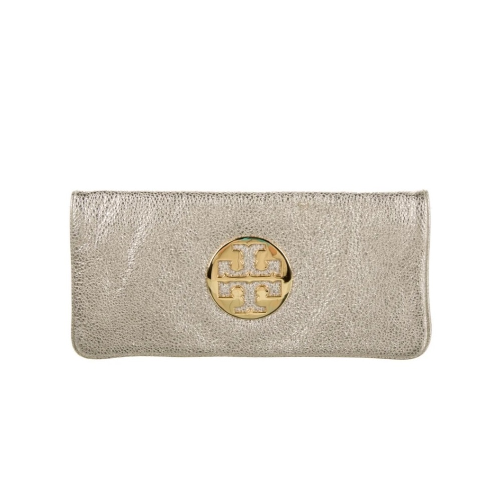 Tory Burch metallic leather clutch